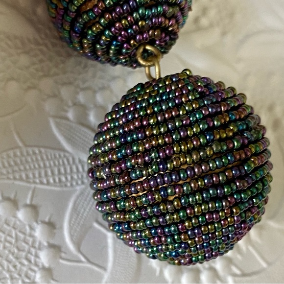 Triple Ball Iridescent Beaded Earrings - Picture 4 of 4